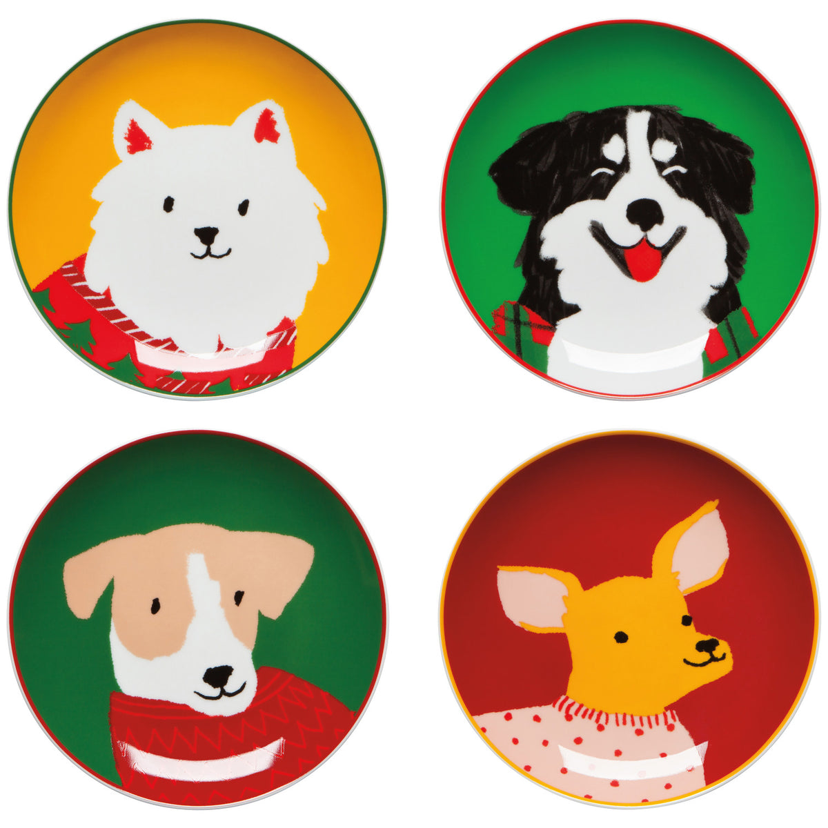 Holiday Hounds App. Plates, Set of 4