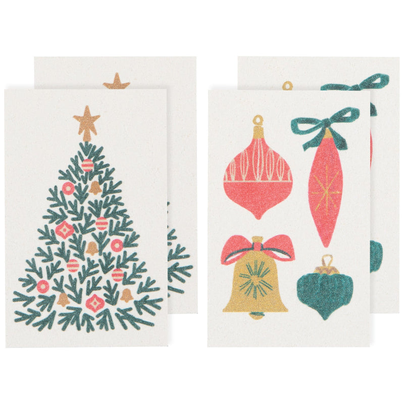 Two decorative sponges with Christmas-themed designs on a white background