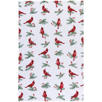 Patterned paper with red cardinals, greenery, and berries on a white background