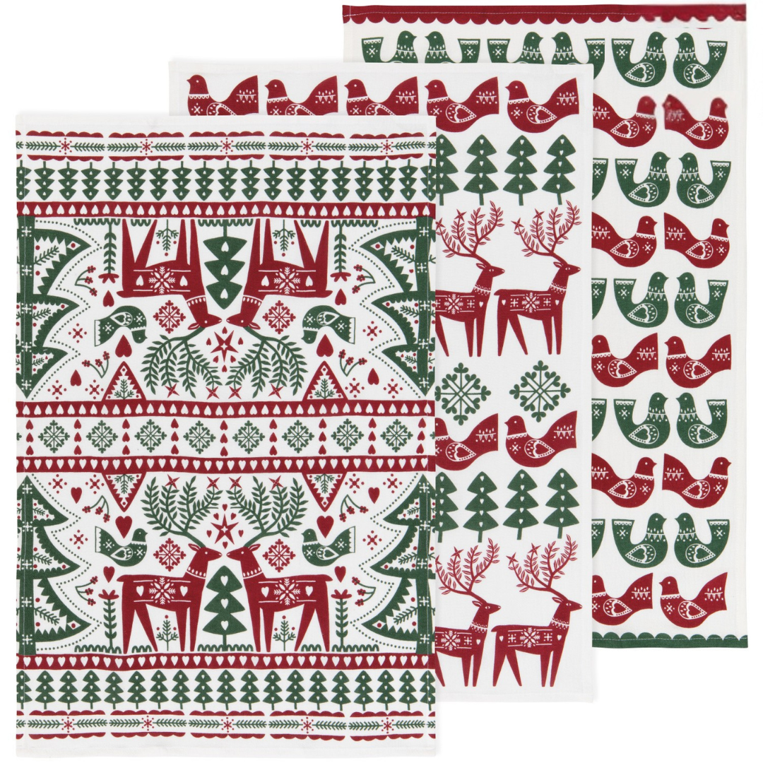 Folk Forest Christmas Dishtowels