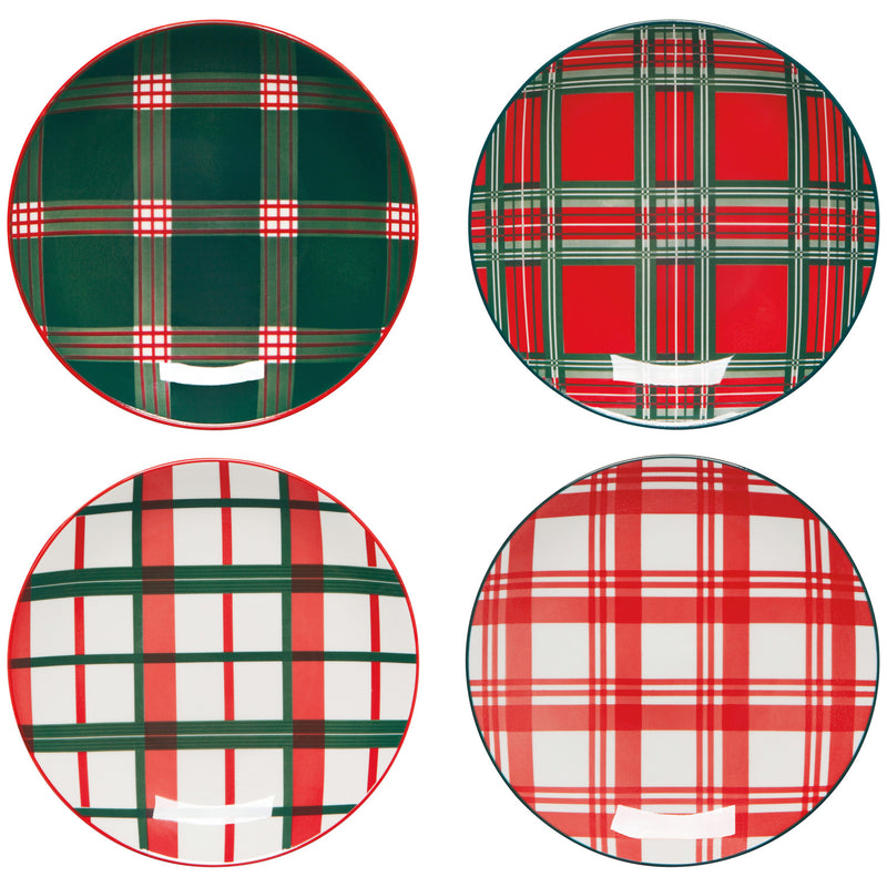 Holiday Plaid Appetizer Plates, Set of 4