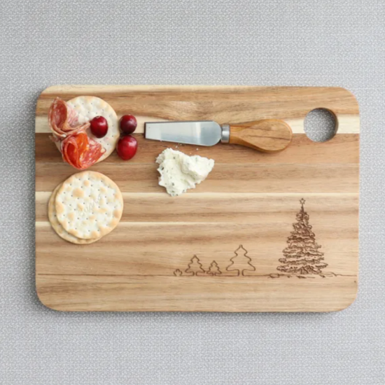 Pine Tree Etched 2Pc Cheeseboard Set