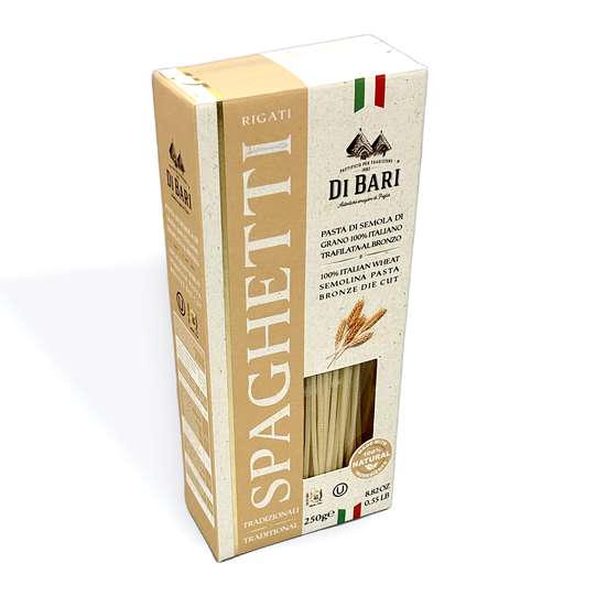Box of Di Bari Spaghetti pasta on a white background