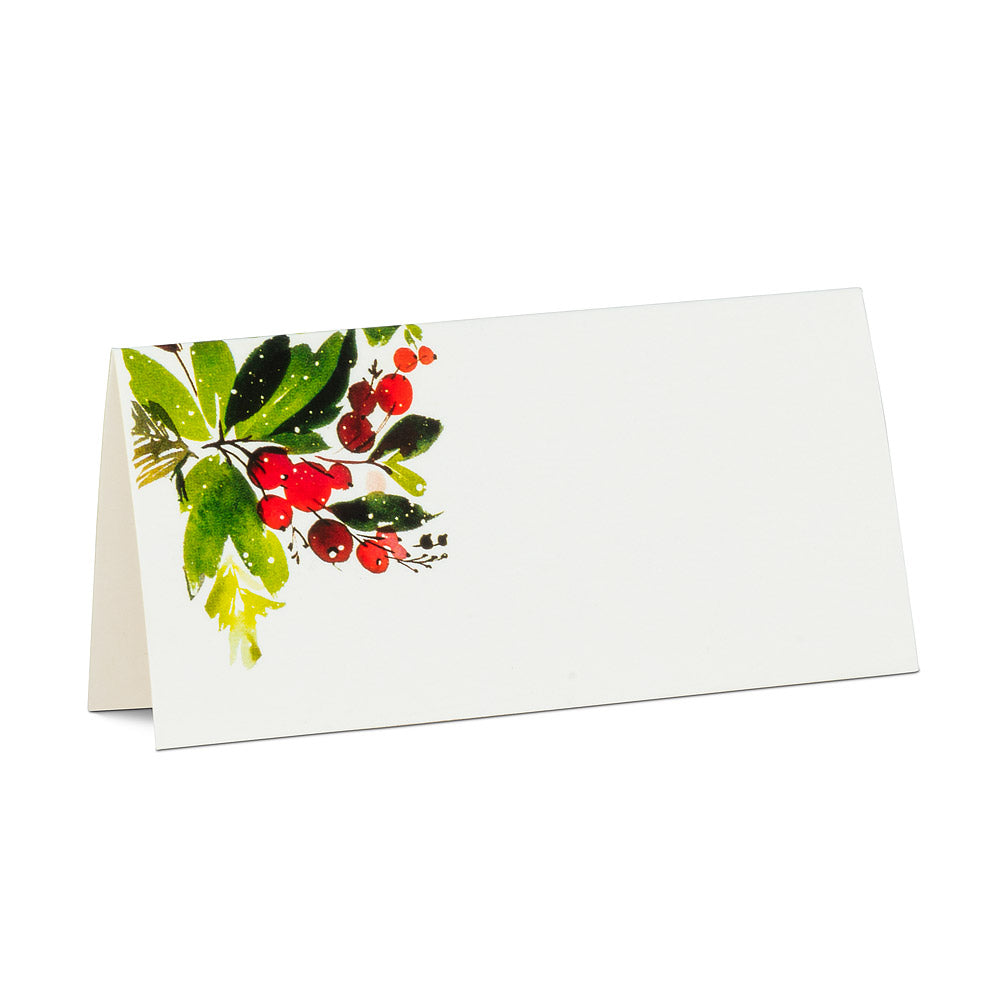 Cranberry & Greenery Folded Placecards. 12 Pieces