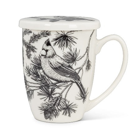 Winter Birds Covered Mug w/Strainer, 12oz