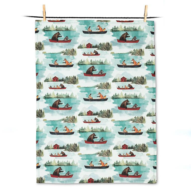 Animals in a Canoe Tea Towel