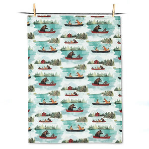 Animals in a Canoe Tea Towel