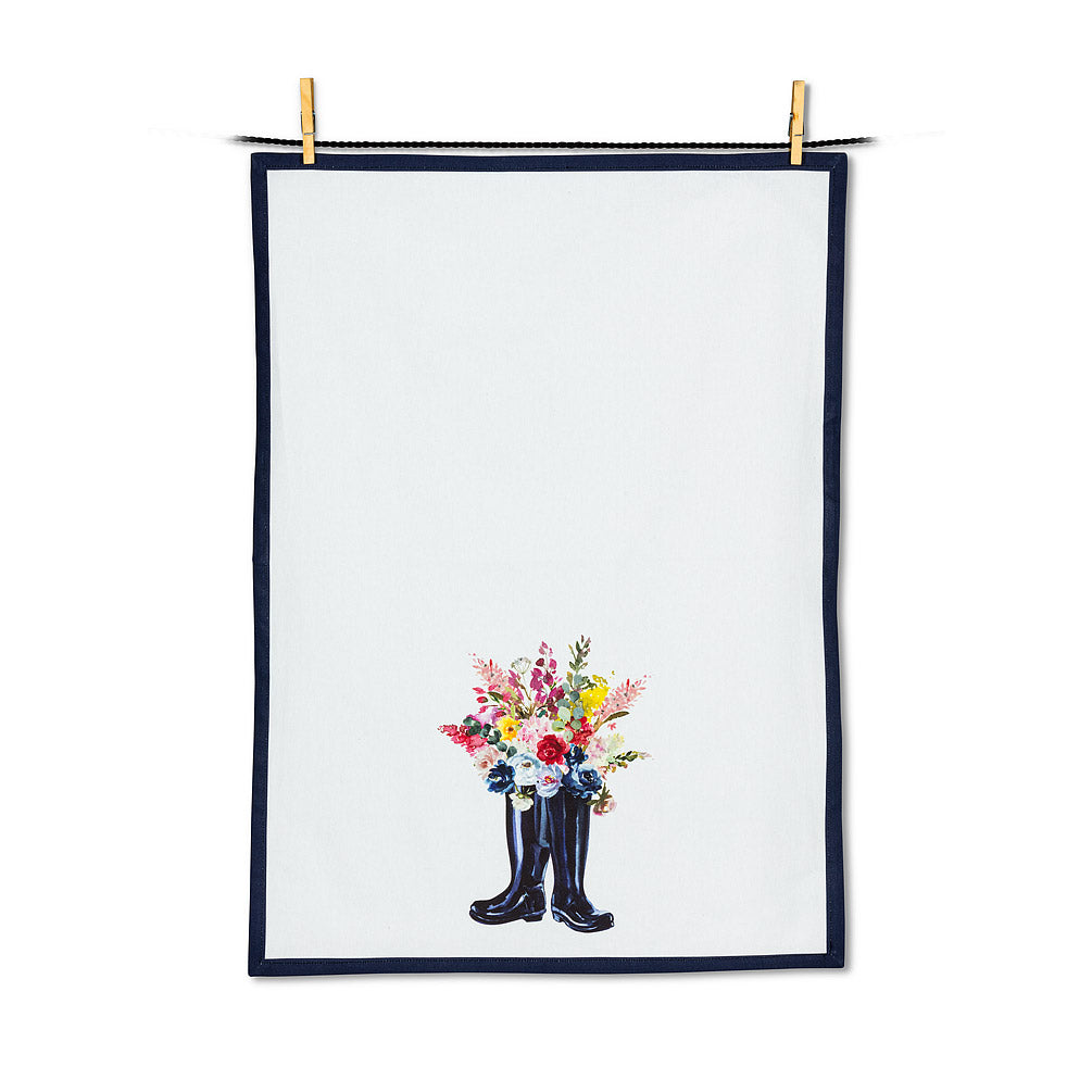 Flowers and Rubber Boots Tea Towel