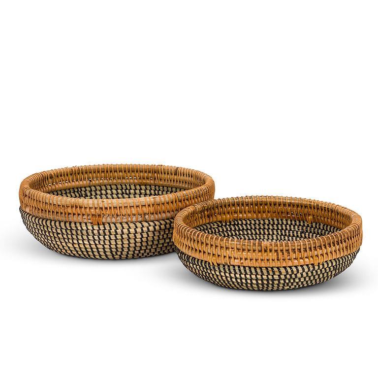 Seagrass & Rattan Low Bowls, Set of 2