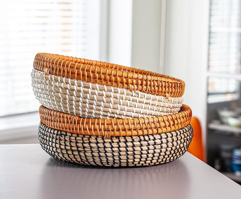 Seagrass & Rattan Low Bowls, Set of 2