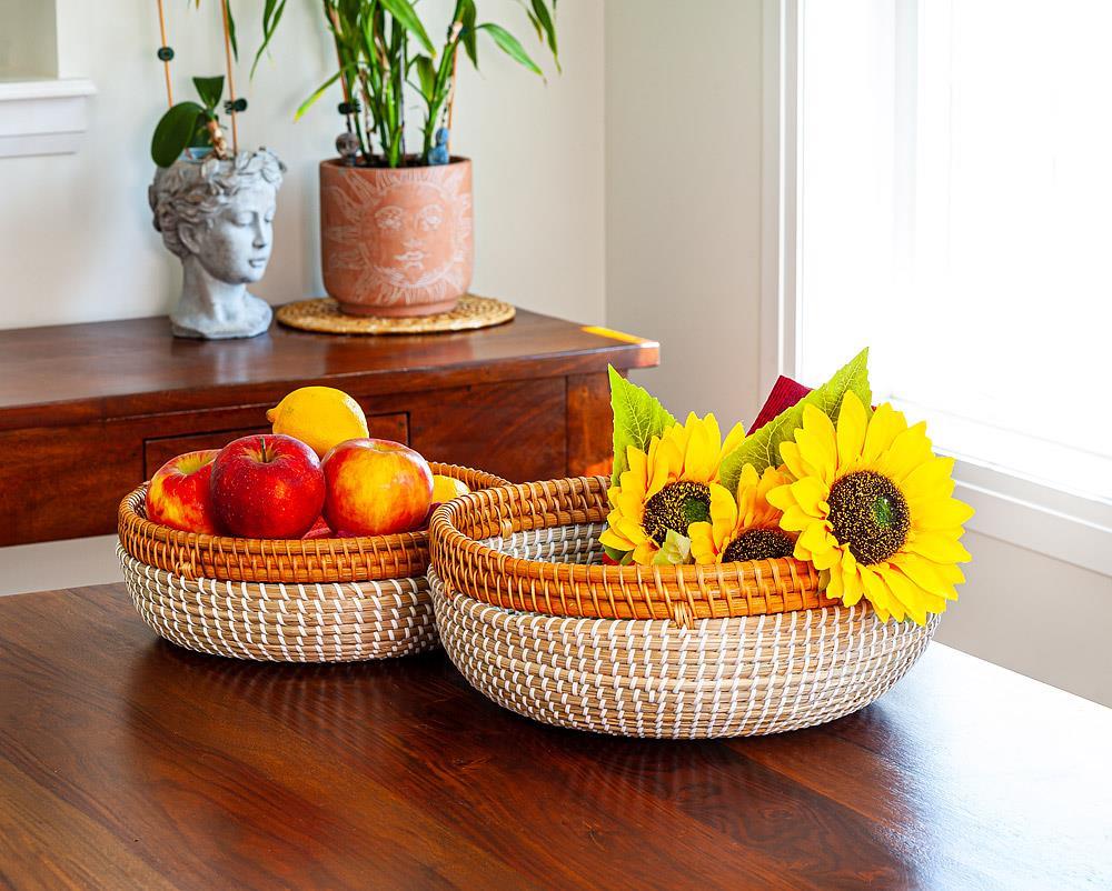 Seagrass & Rattan Low Bowls, Set of 2