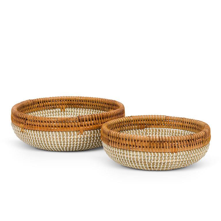 Seagrass & Rattan Low Bowls, Set of 2