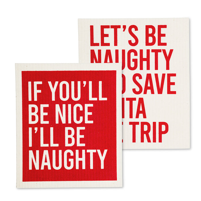 Naughty/Santa Dishcloths. Set of 2