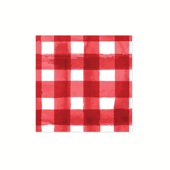 Red Watercolour Plaid Cocktail Napkin,  20pk