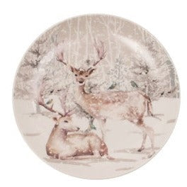Reindeer In Forest Dessert Plate, 4 Set. 8"D