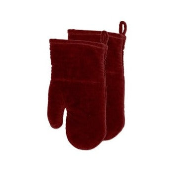 Luxury Velvet Oven Mitt, Set Of 2 Red