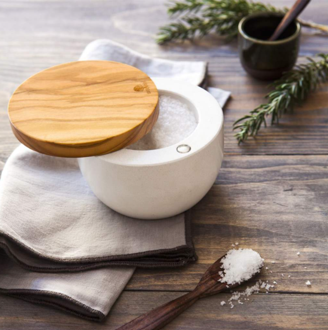 Olive Wood & Concrete Salt Cellar